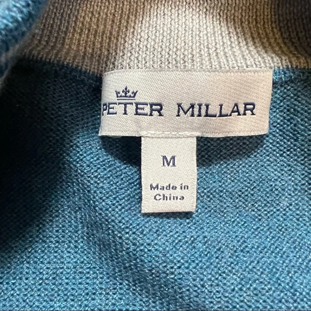 PETER MILLAR Merino Wool Silk blend Quarter Zip Long Sleeve Pullover Medium Teal - Picture 4 of 8